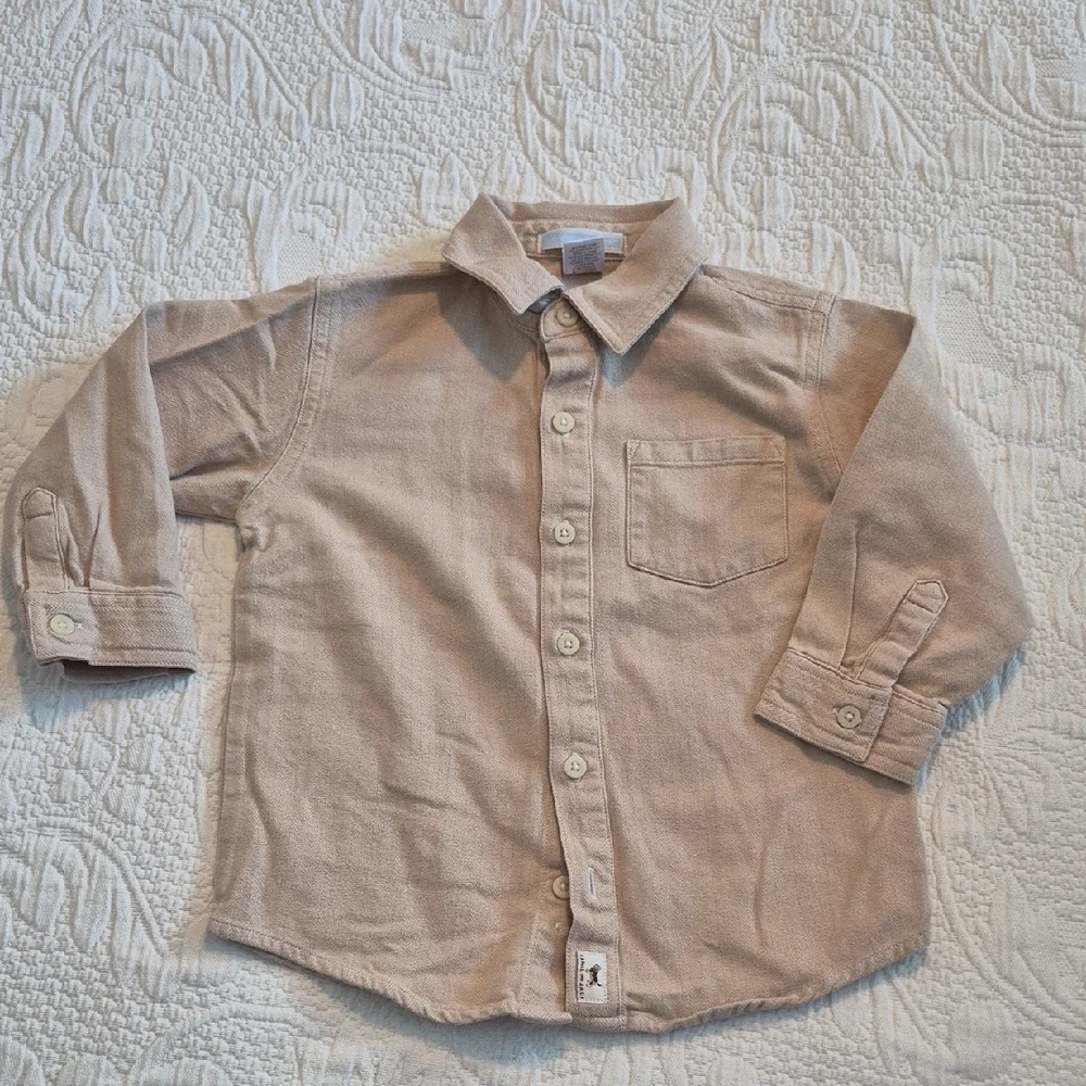 Janie and Jack boys 2T tan herringbone long sleeve button up shirt 2005 - Picture 1 of 5